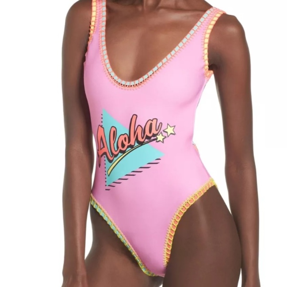 Topshop Aloha Pink Neoprene Swimsuit NWOT Size 10